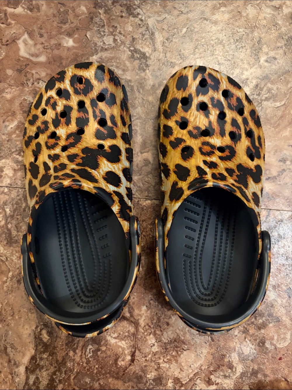 CROCS Leopard Print Clogs with Black Insole